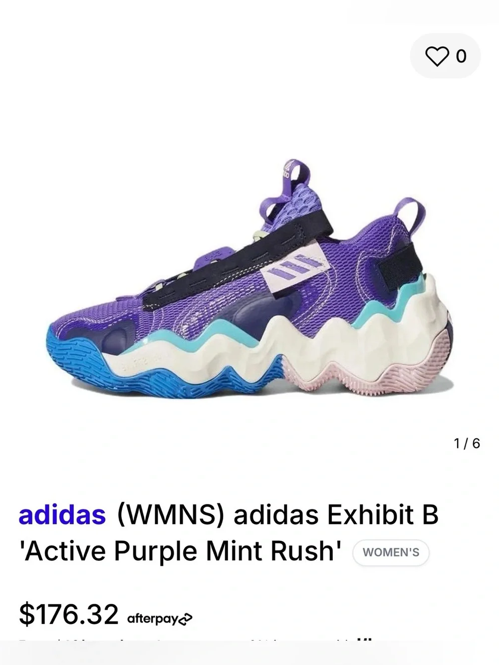 “NWT” “SIZE 9.5” WOMENS ADIDAS EXIBIT B’ ACTIVE PURPLE MINT RUSH BASKETBALL